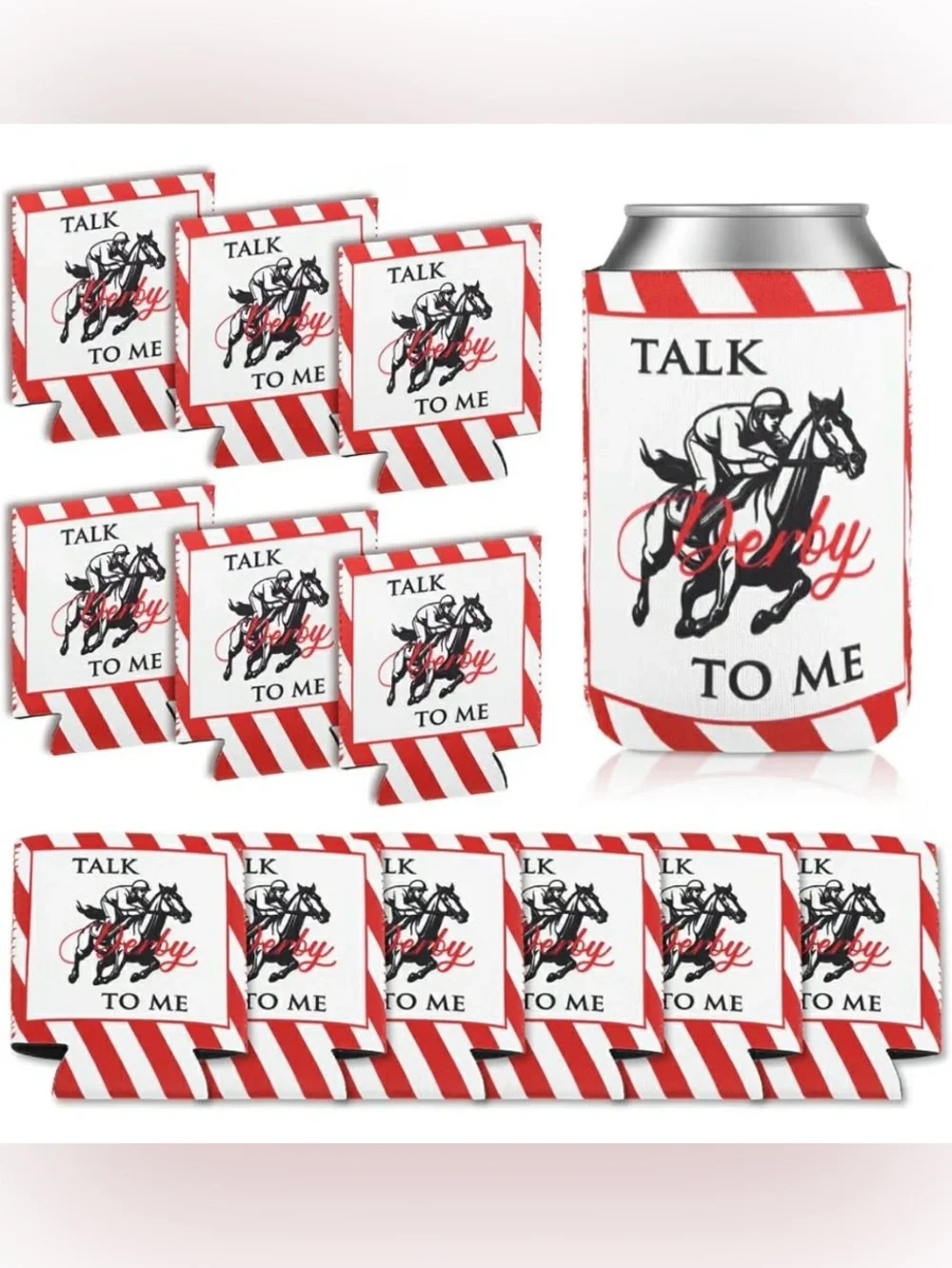 Talk Derby To Me Red & White Can Cooler set of 18 new in box